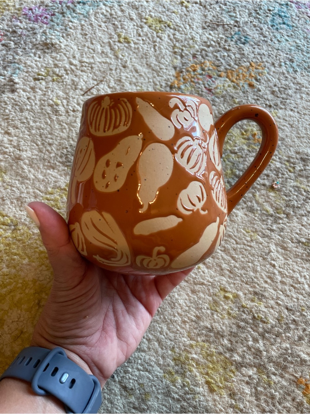 Anthropologie Harvest Mug Orange large cup Rust Orange Ceramic Pumpkin fall